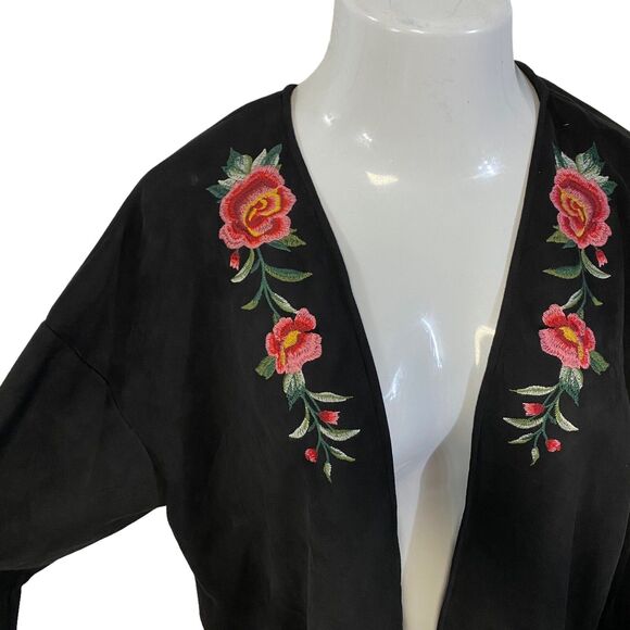 Umgee Cardigan Womens Medium Open Face Floral Embroidery Boho Kimono Lagenlook - Picture 7 of 13